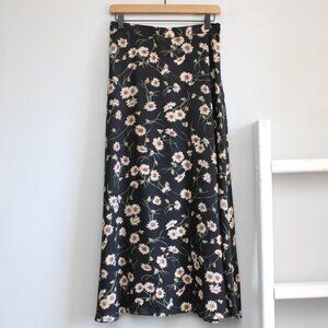 ZZ Michael Vintage 90's Black Cream Floral Print Midi Skirt Size Medium